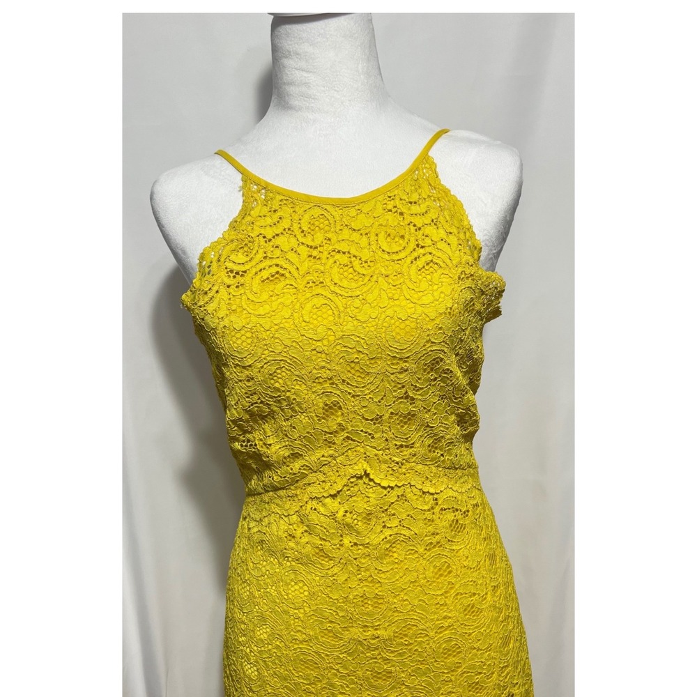 Zara Woman Yellow Lace Halter Midi Dress Size L Floral Sheath Cocktail - Picture 7 of 7